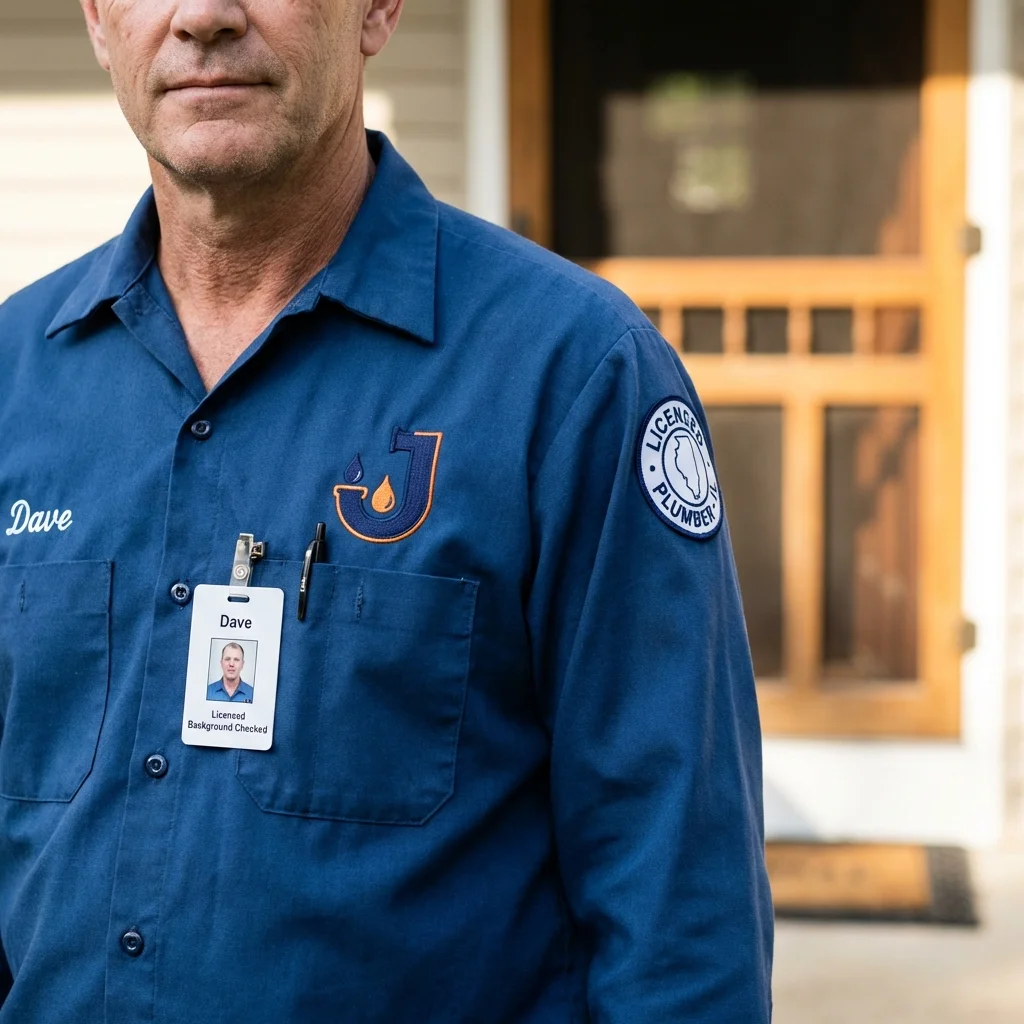 Licensed plumber showing ID badge in Tinley Park, IL
