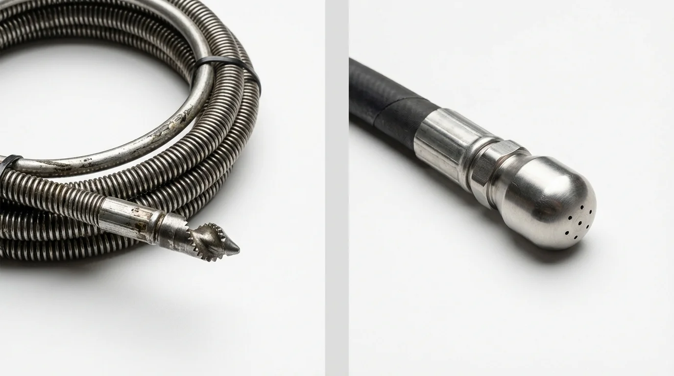 Drain snake cable and hydro jetting nozzle used for drain cleaning in Tinley Park, IL