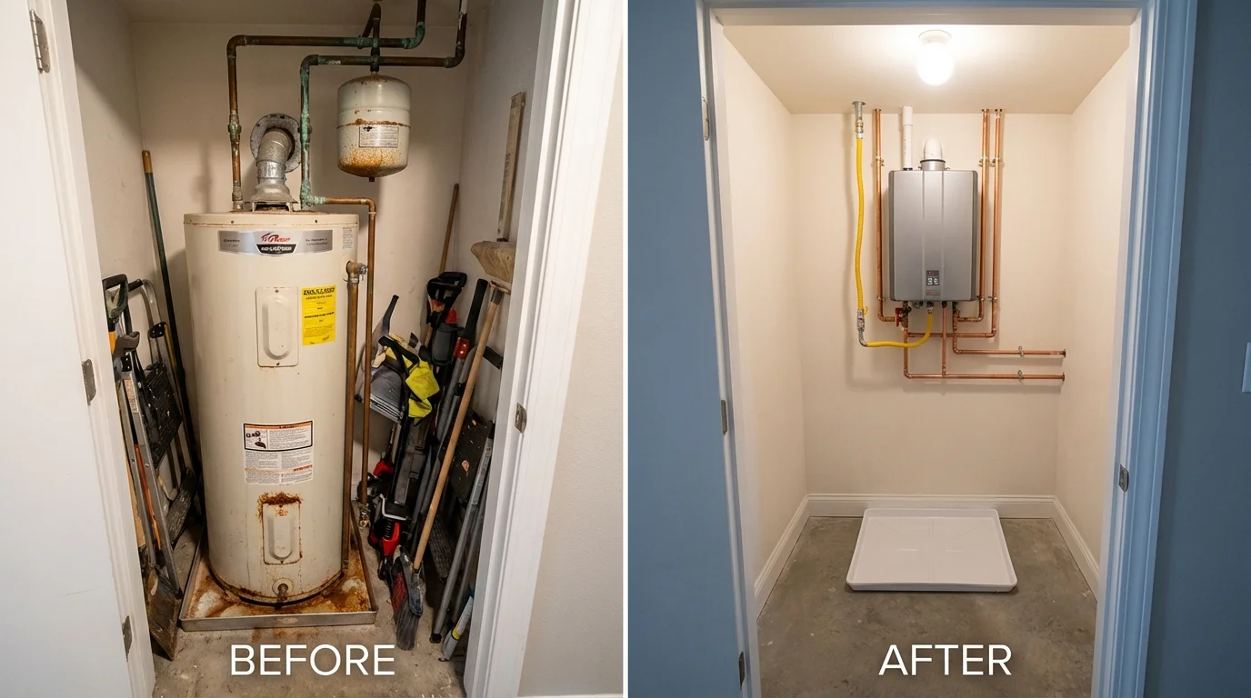 Tank water heater versus wall-mounted tankless unit comparison for Tinley Park, IL homeowners